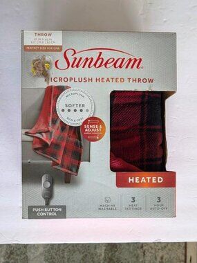 Sunbeam Microbrush HeatedThrow, Red Buffalo Checker 50" x 60 - New